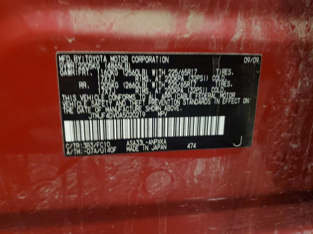 2010 Toyota Rav4 VIN: JTMJF4DV0A5020219 Lot: 83777835