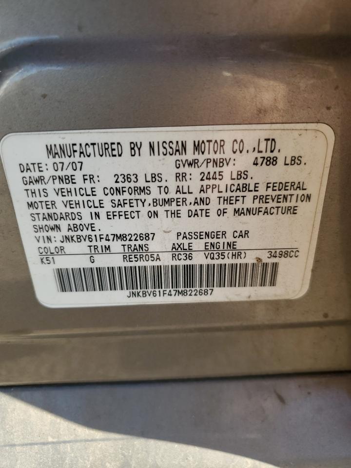 2007 Infiniti G35 VIN: JNKBV61F47M822687 Lot: 84223224