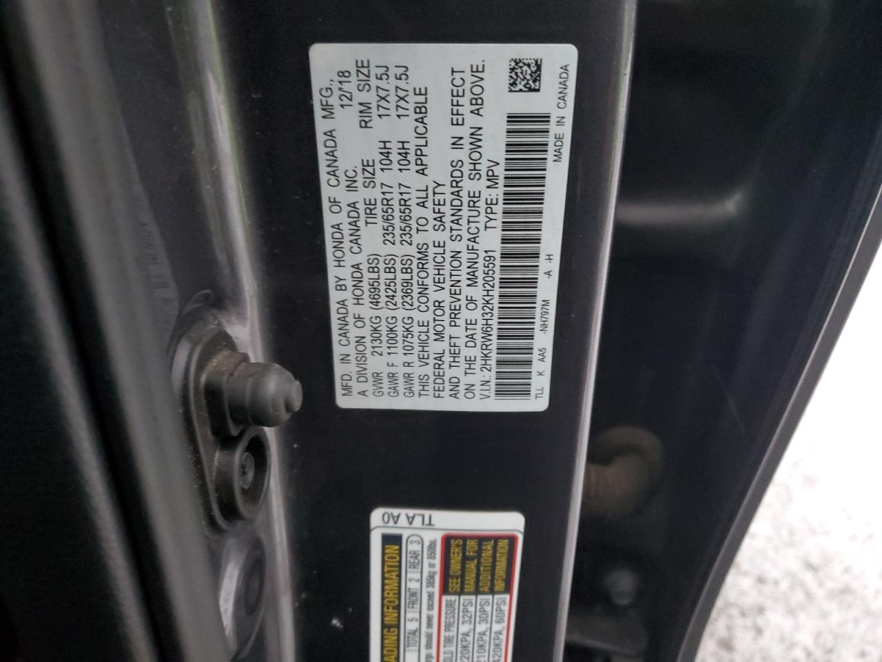 VIN 2HKRW6H32KH205591 2019 HONDA CRV no.13