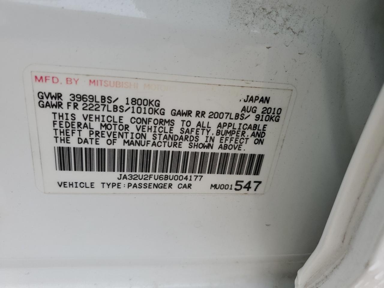 2011 Mitsubishi Lancer Es/Es Sport VIN: JA32U2FU6BU004177 Lot: 83808144