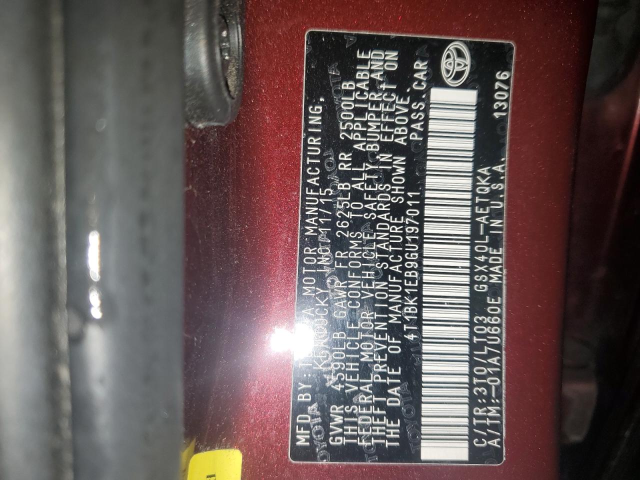 2016 Toyota Avalon Xle VIN: 4T1BK1EB9GU197011 Lot: 83096354