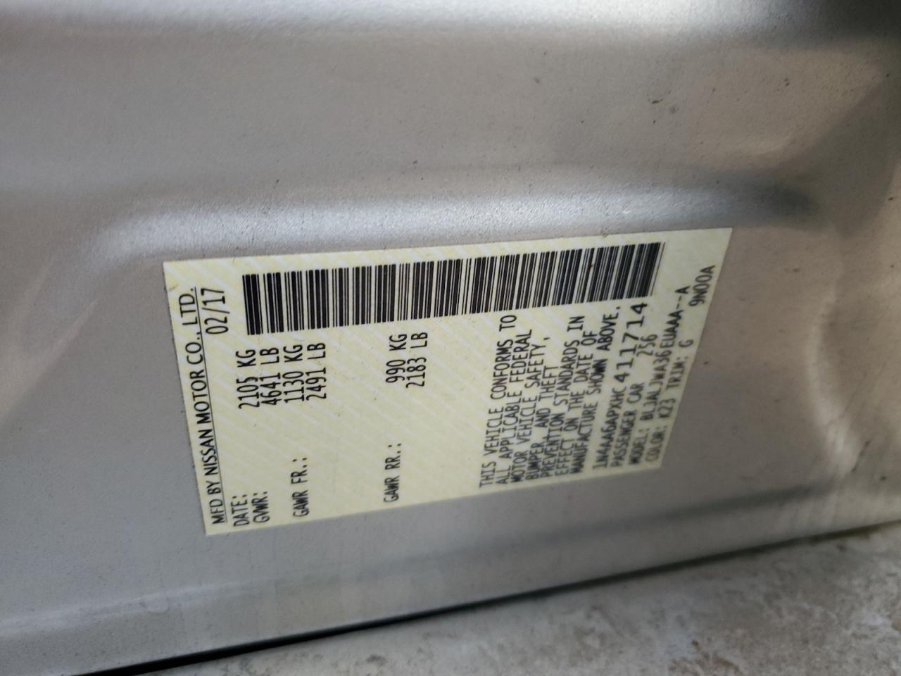 2017 Nissan Maxima 3.5S VIN: 1N4AA6APXHC411714 Lot: 84501414