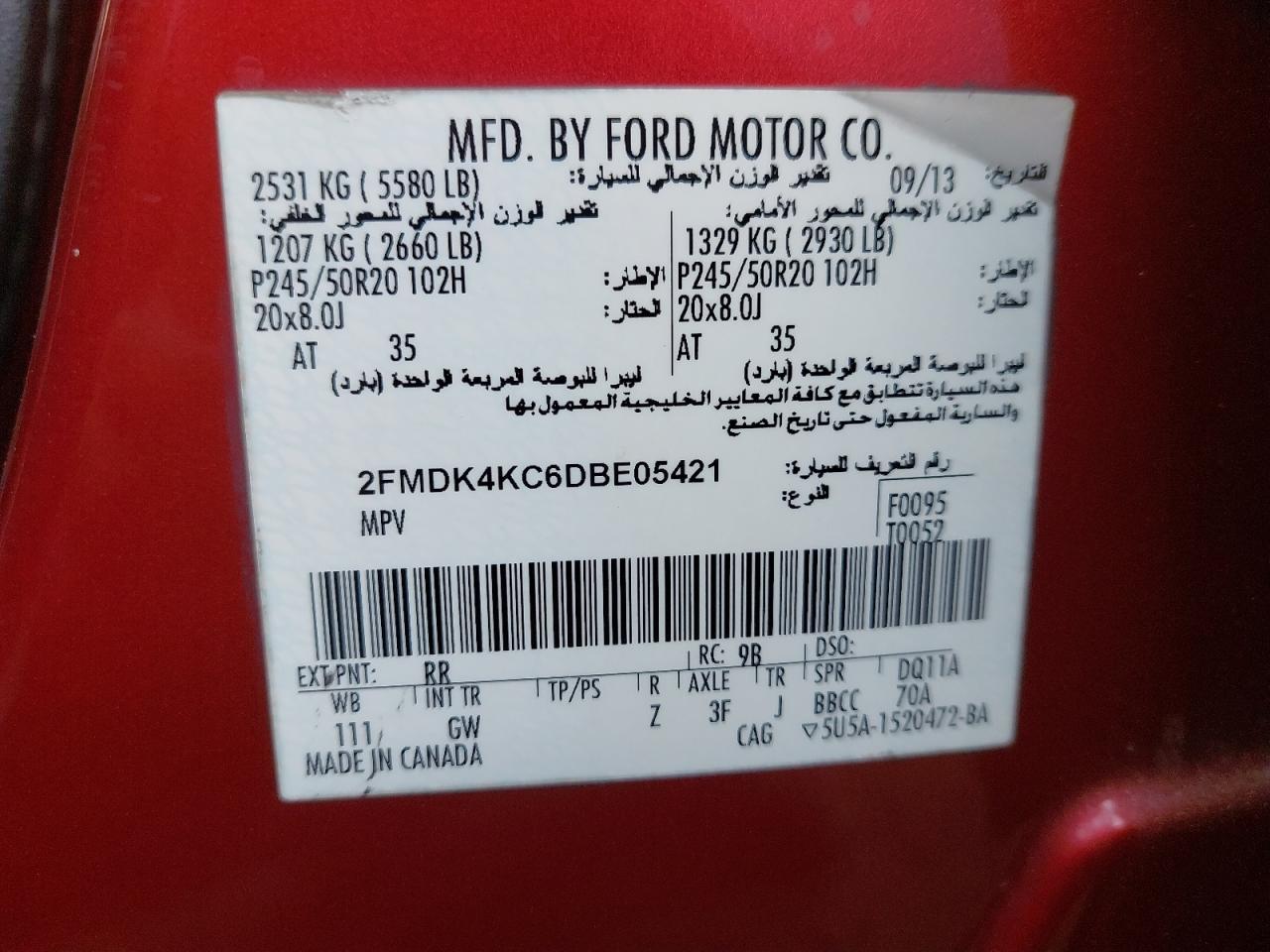 2FMDK4KC6DBE05421 - 2013 FORD EDGE - #86417464