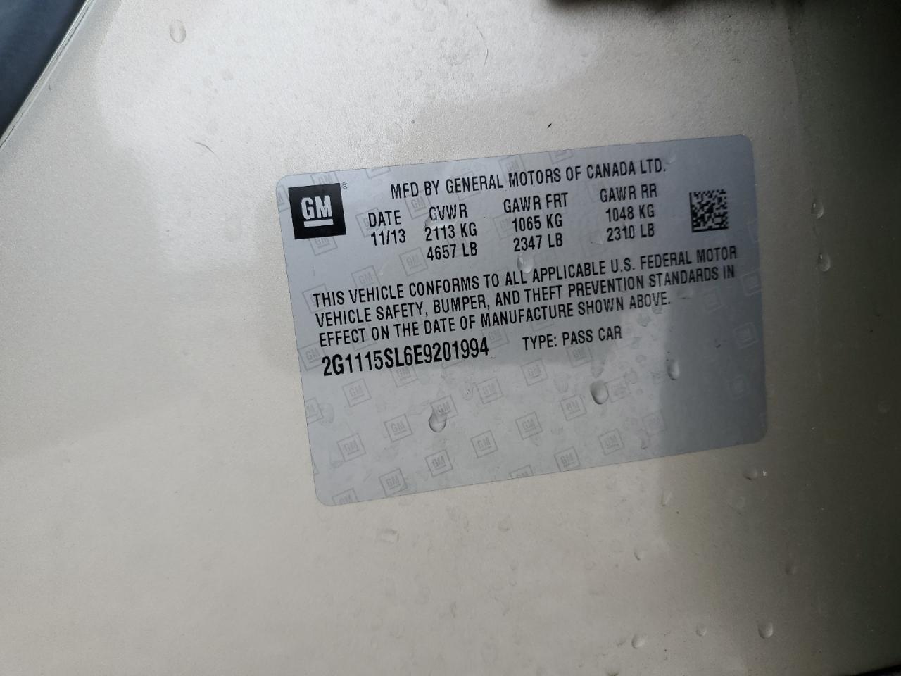 2014 Chevrolet Impala Lt VIN: 2G1115SL6E9201994 Lot: 82658664