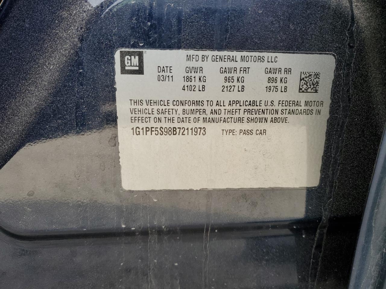 2011 Chevrolet Cruze Lt VIN: 1G1PF5S98B7211973 Lot: 82994224