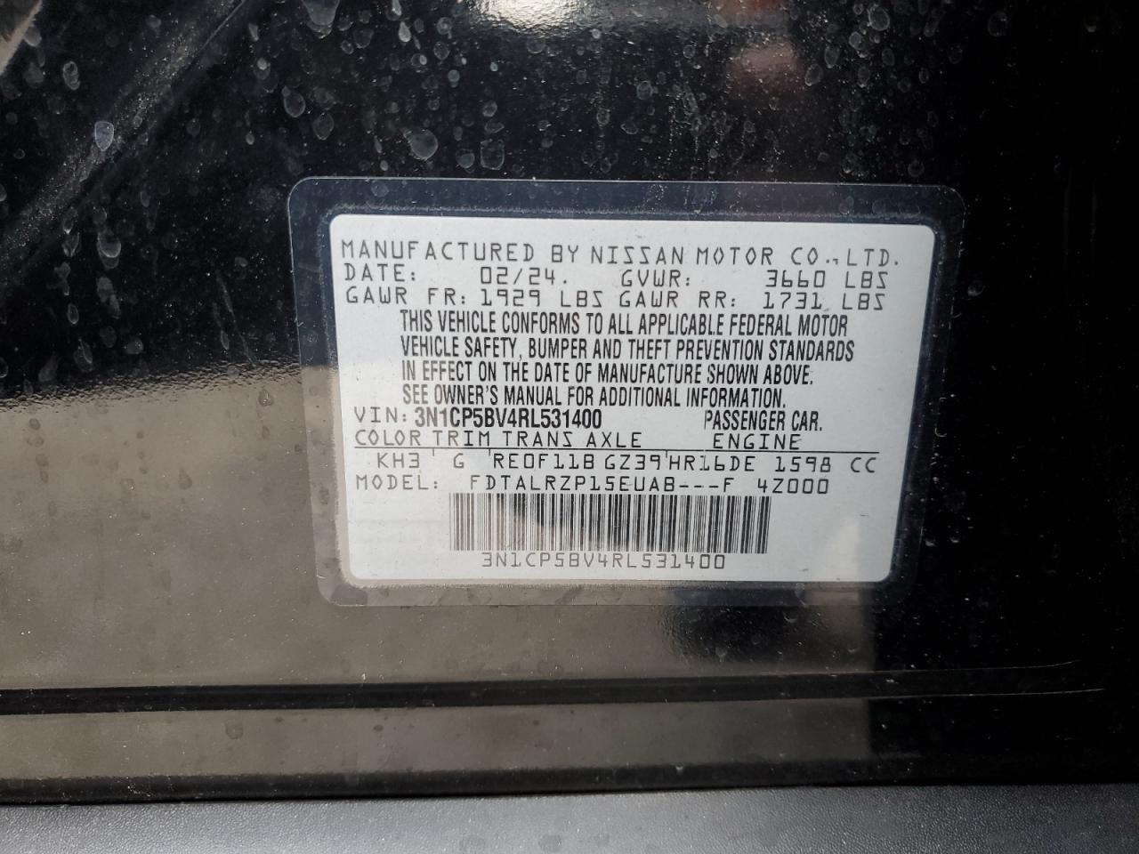 2024 Nissan Kicks S VIN: 3N1CP5BV4RL531400 Lot: 84934054