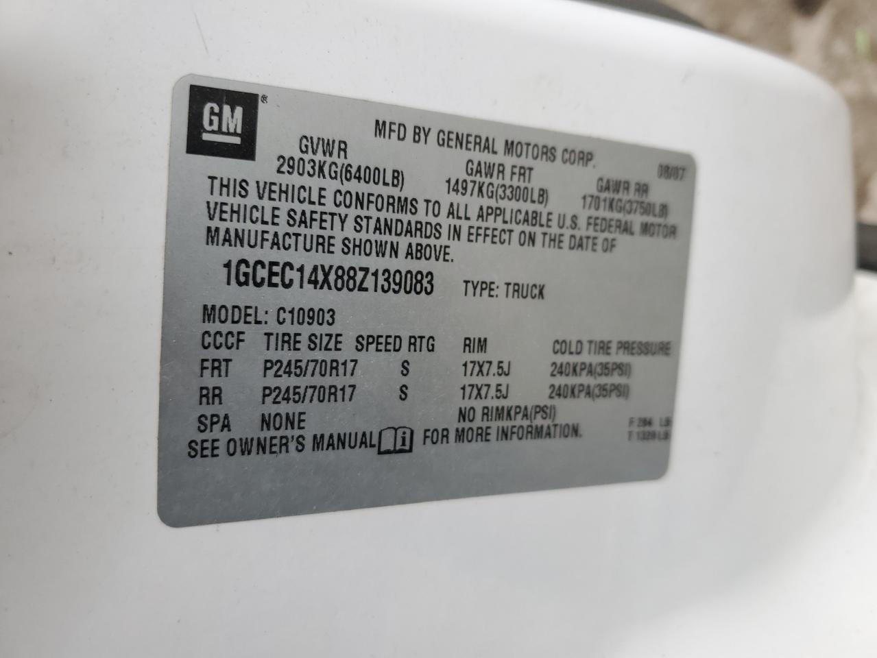 2008 Chevrolet Silverado C1500 VIN: 1GCEC14X88Z139083 Lot: 82769794