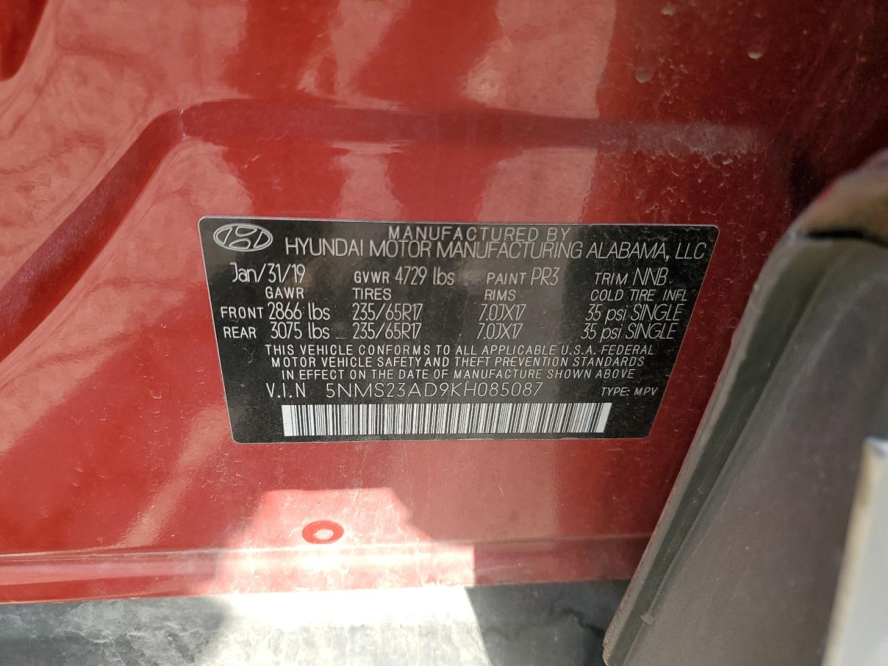 VIN 5NMS23AD9KH085087 2019 HYUNDAI SANTA FE no.13