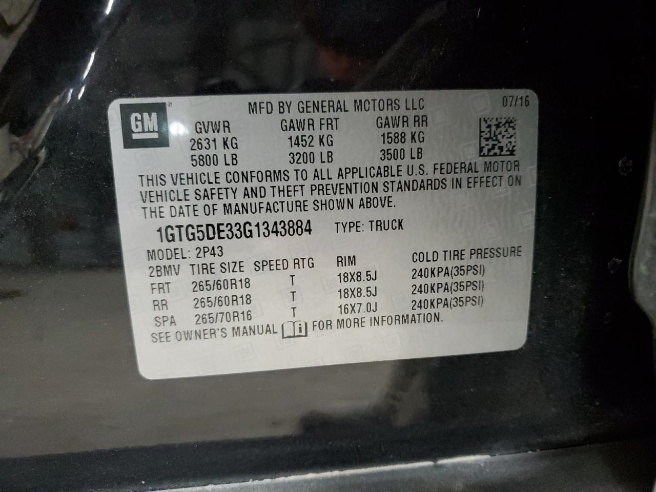 VIN 1GTG5DE33G1343884 2016 GMC CANYON no.12