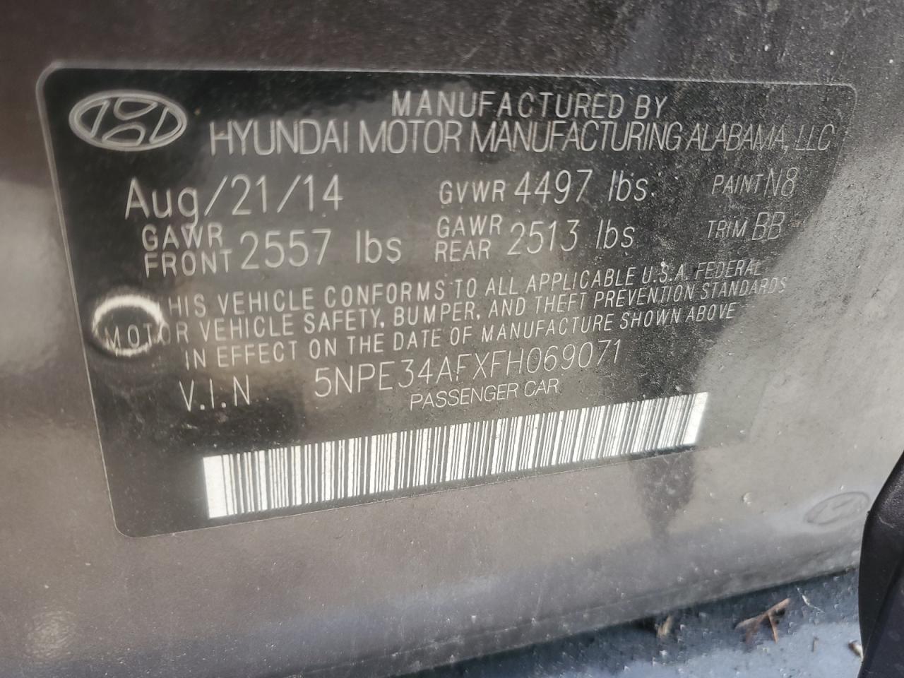 VIN 5NPE34AFXFH069071 2015 HYUNDAI SONATA no.12