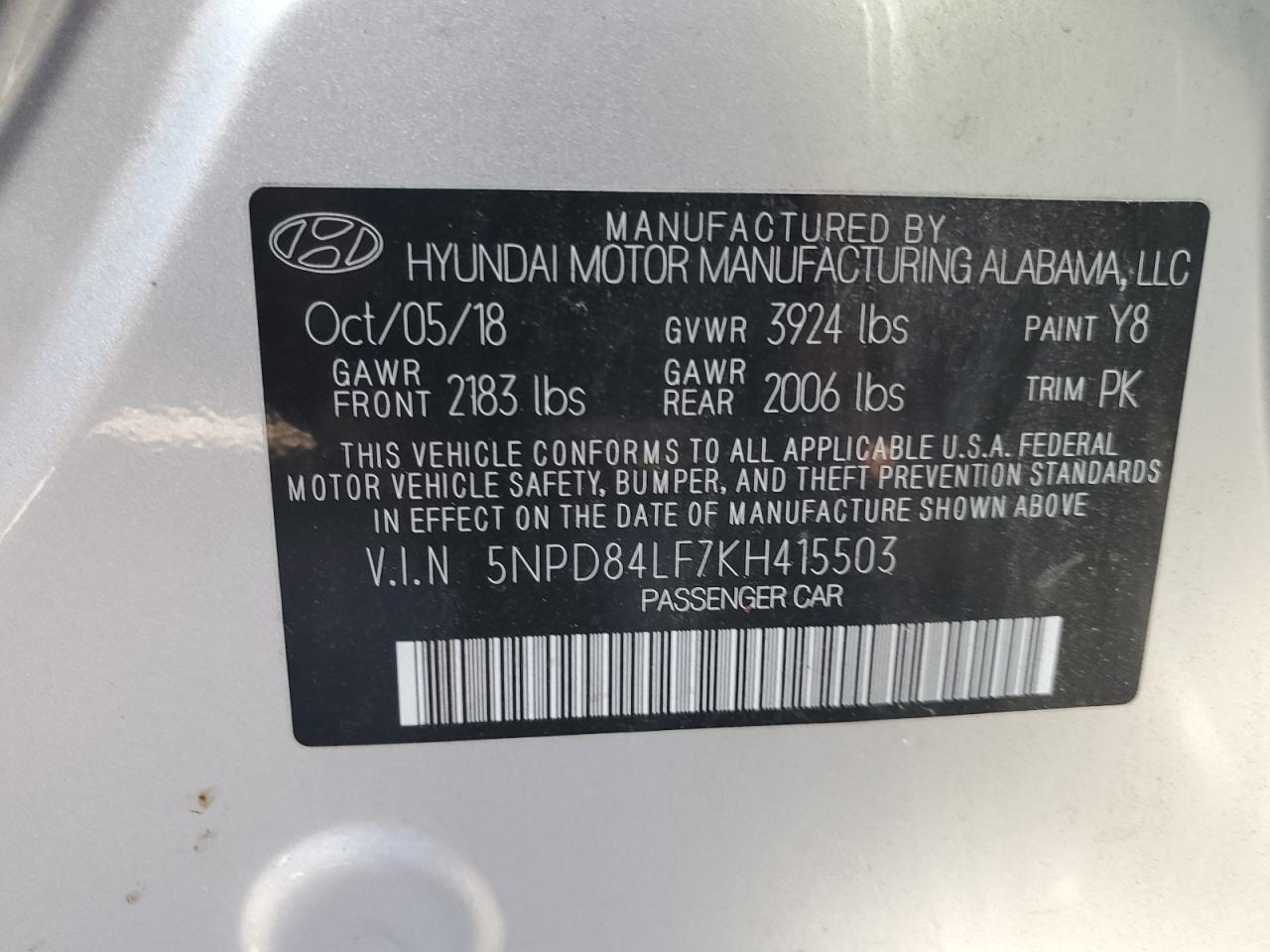 VIN 5NPD84LF7KH415503 2019 HYUNDAI ELANTRA no.12