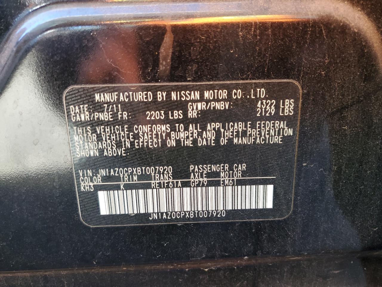 2011 Nissan Leaf Sv VIN: JN1AZ0CPXBT007920 Lot: 84227124