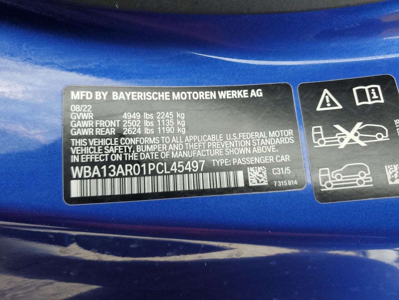 VIN WBA13AR01PCL45497 2023 BMW M4 no.12