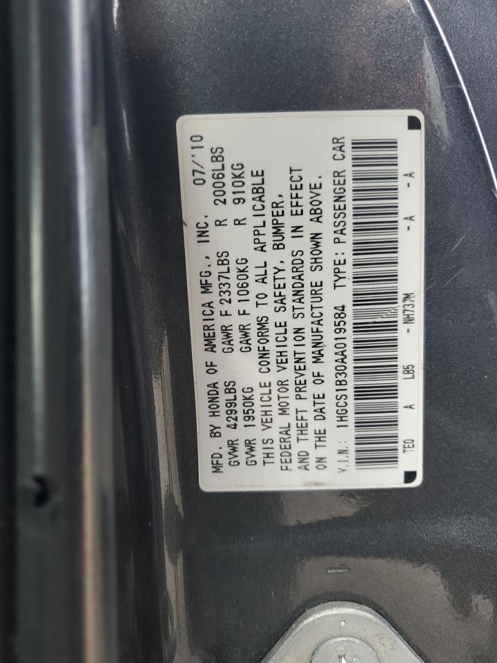 2010 Honda Accord Lx VIN: 1HGCS1B30AA019584 Lot: 84013024