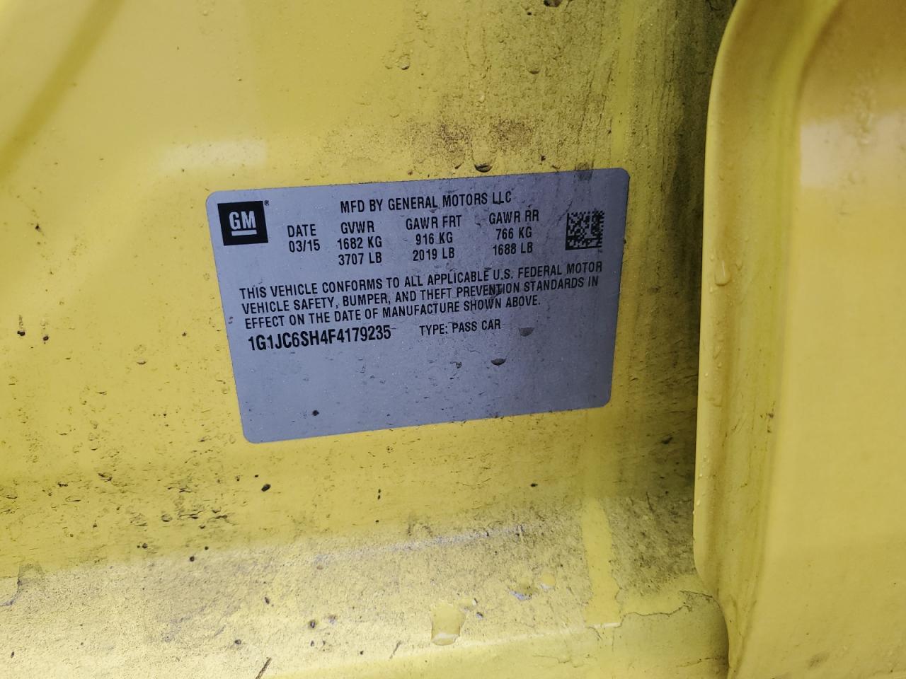 2015 Chevrolet Sonic Lt VIN: 1G1JC6SH4F4179235 Lot: 84057044