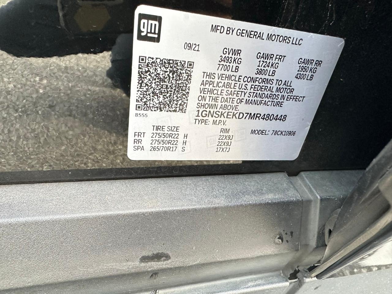 2021 Chevrolet Suburban K1500 Rst VIN: 1GNSKEKD7MR480448 Lot: 87133214