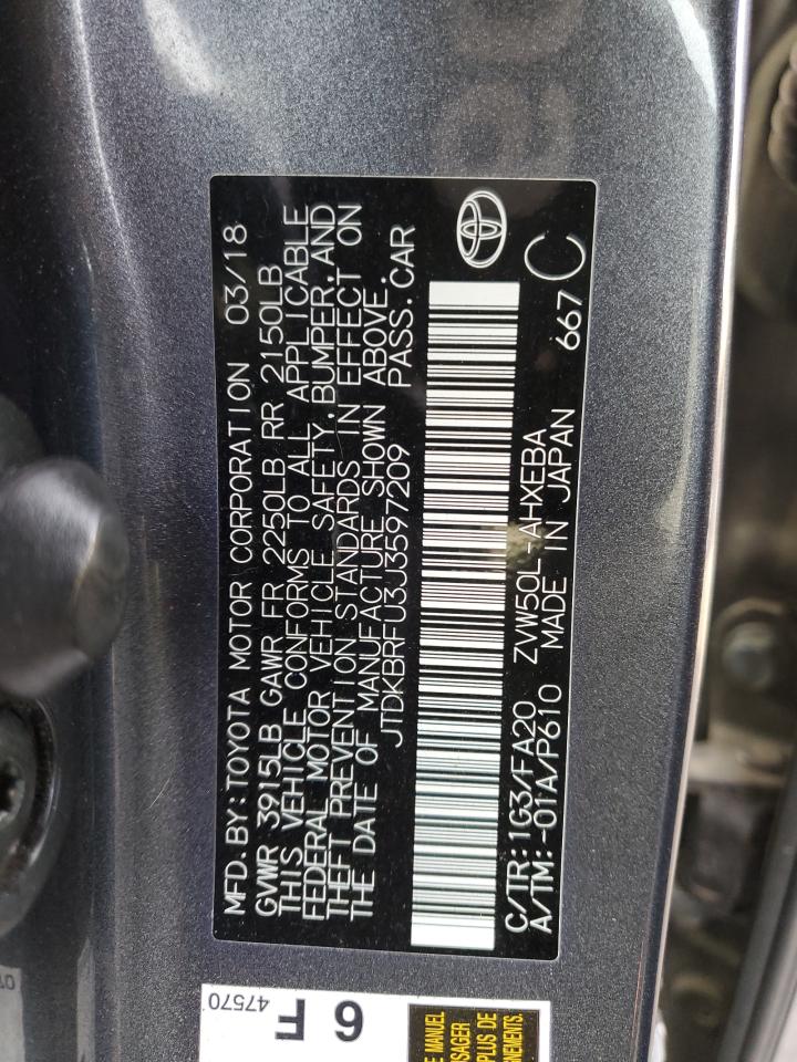 VIN JTDKBRFU3J3597209 2018 TOYOTA PRIUS no.12