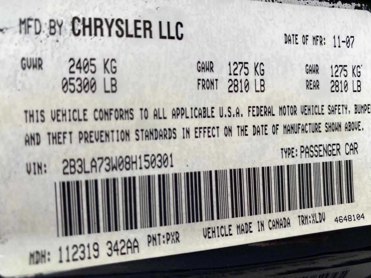 2008 Dodge Charger Srt-8 VIN: 2B3LA73W08H150301 Lot: 85642474