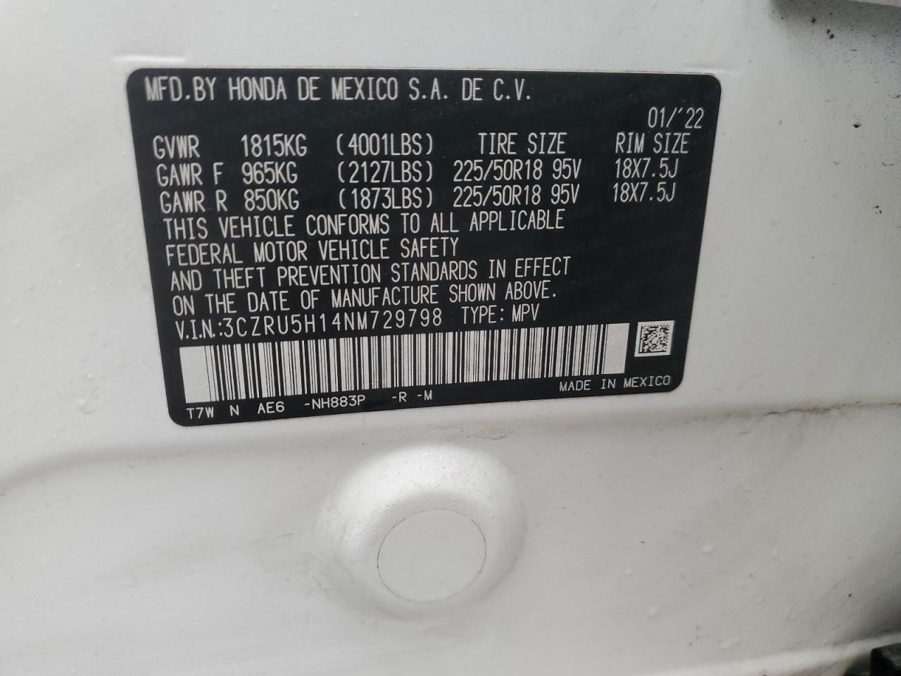 2022 Honda Hr-V Sport VIN: 3CZRU5H14NM729798 Lot: 82763444