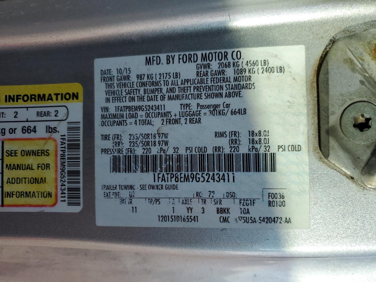 VIN 1FATP8EM9G5243411 2016 FORD ALL Models no.12