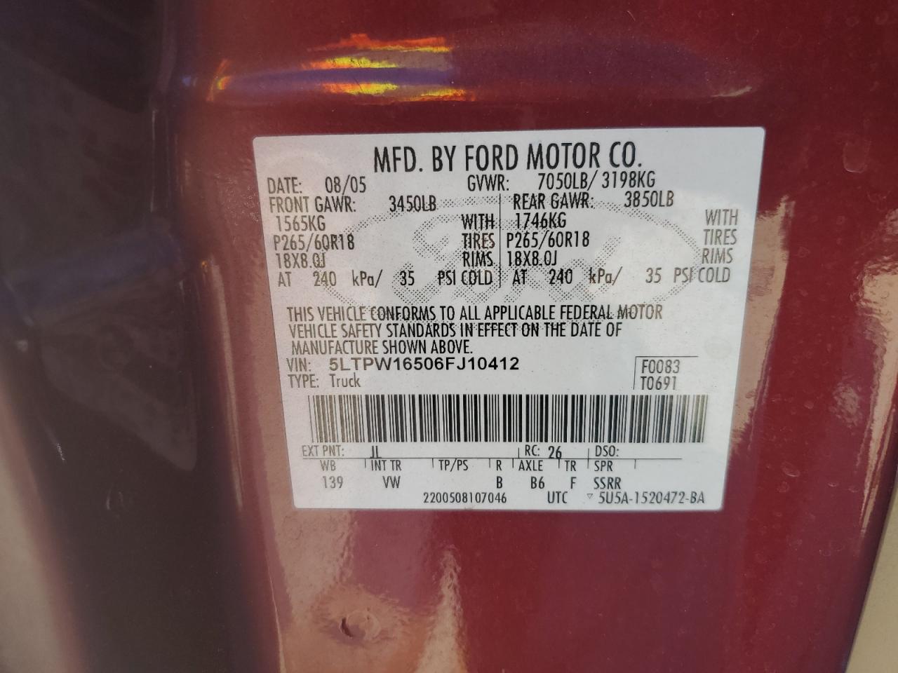 2006 Lincoln Mark Lt VIN: 5LTPW16506FJ10412 Lot: 84032064