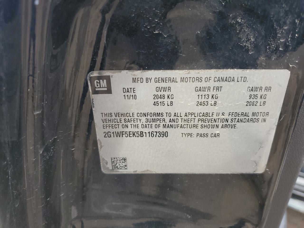 2011 Chevrolet Impala Ls VIN: 2G1WF5EK5B1167390 Lot: 86945604