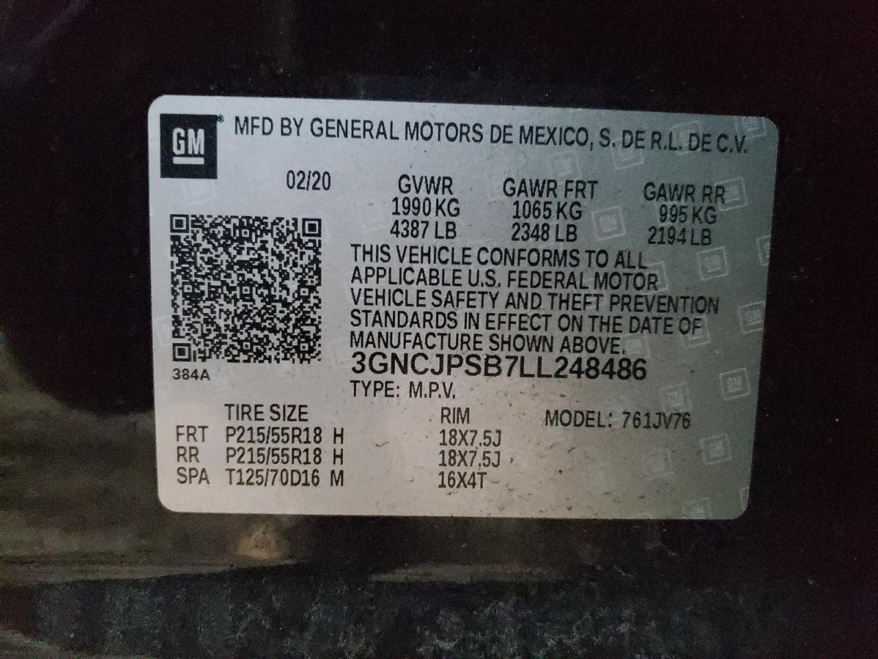 VIN 3GNCJPSB7LL248486 2020 CHEVROLET TRAX no.13