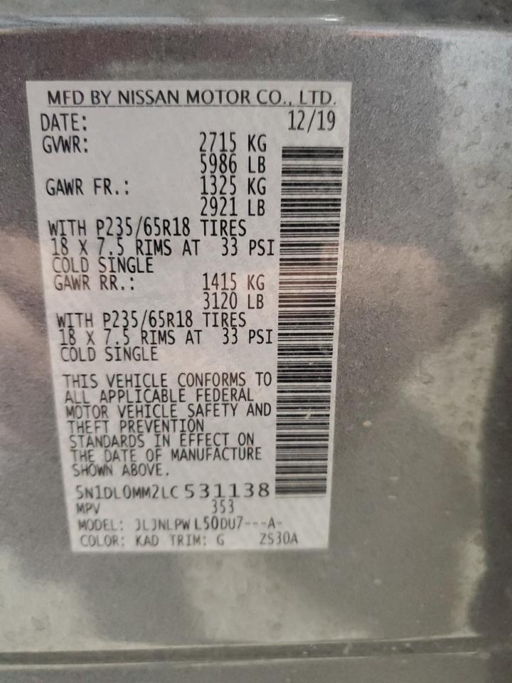 2020 Infiniti Qx60 Luxe VIN: 5N1DL0MM2LC531138 Lot: 92122675