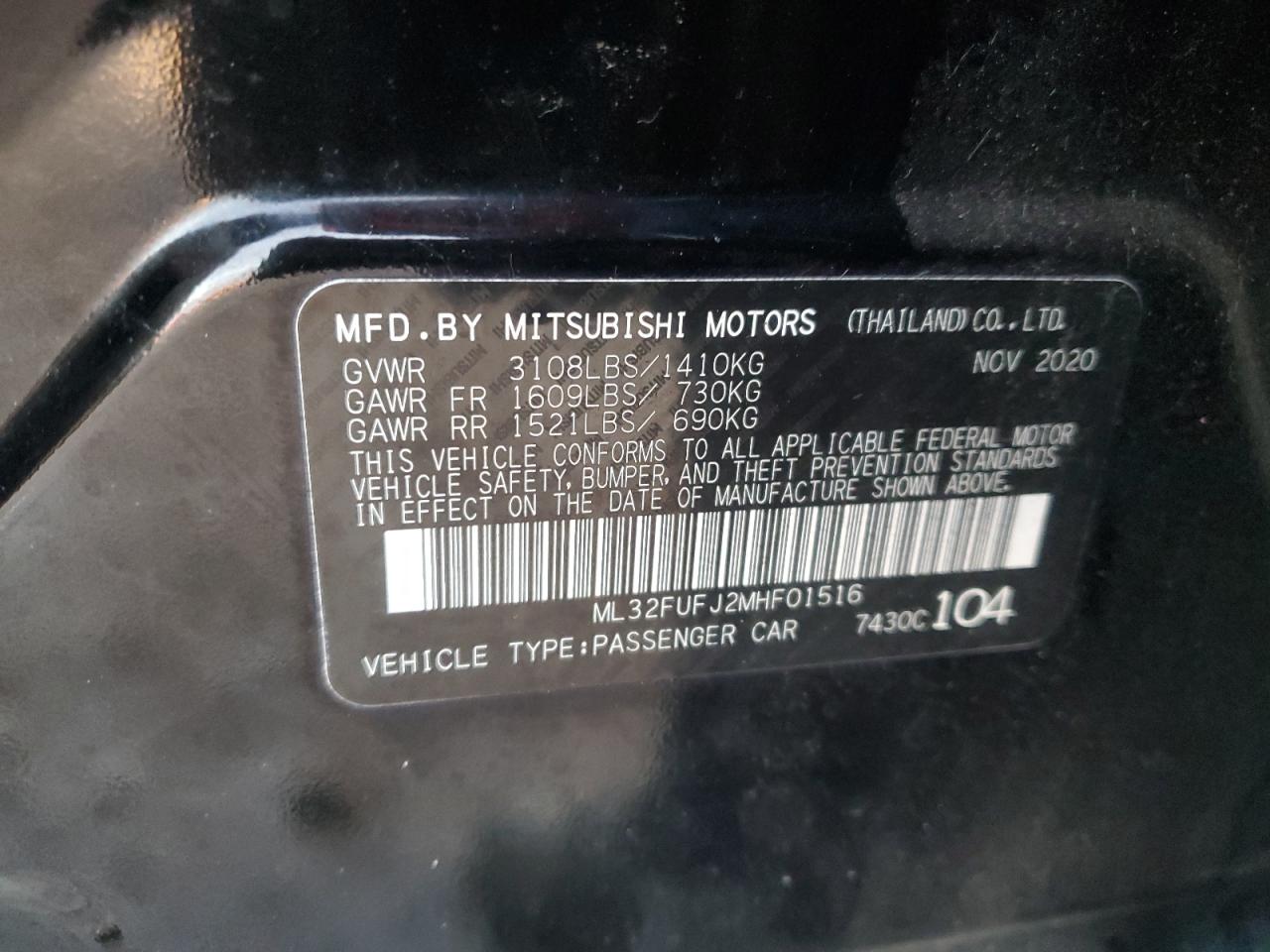 VIN ML32FUFJ2MHF01516 2021 MITSUBISHI MIRAGE no.12