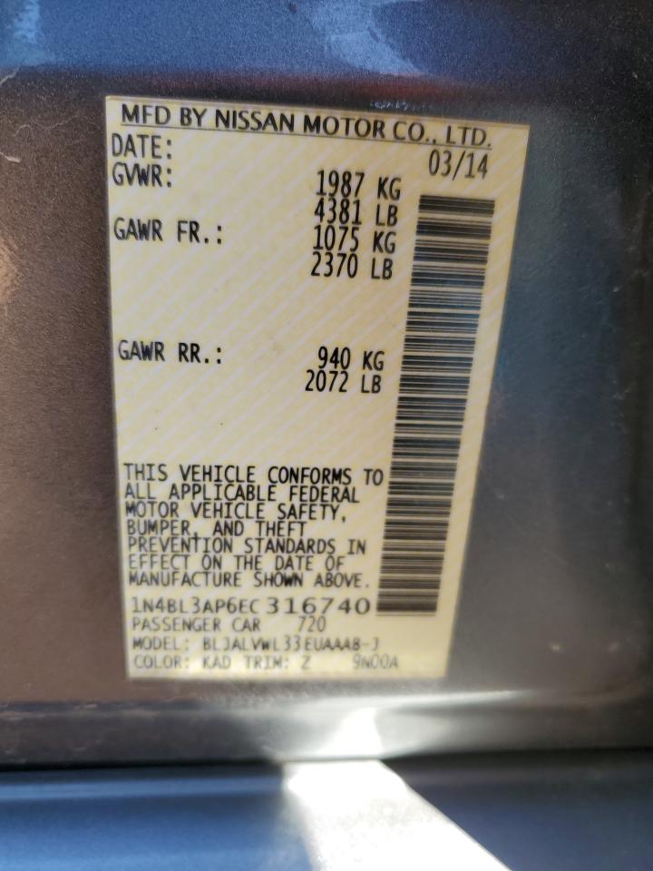 VIN 1N4BL3AP6EC316740 2014 NISSAN ALTIMA no.13