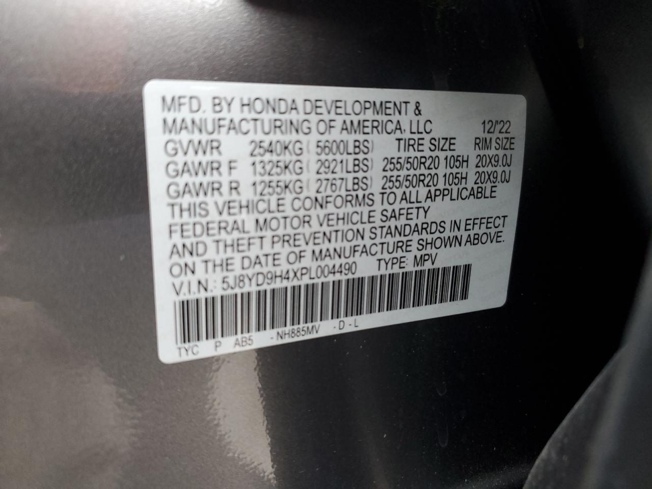 VIN 5J8YD9H4XPL004490 2023 ACURA MDX no.13