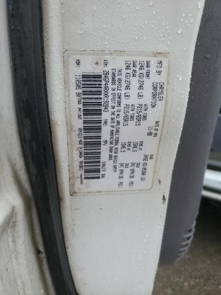 1999 Dodge Grand Caravan Se VIN: 2B4GP44RXXR192843 Lot: 85545944