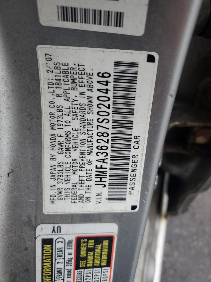 2007 Honda Civic Hybrid VIN: JHMFA36287S020446 Lot: 86189364