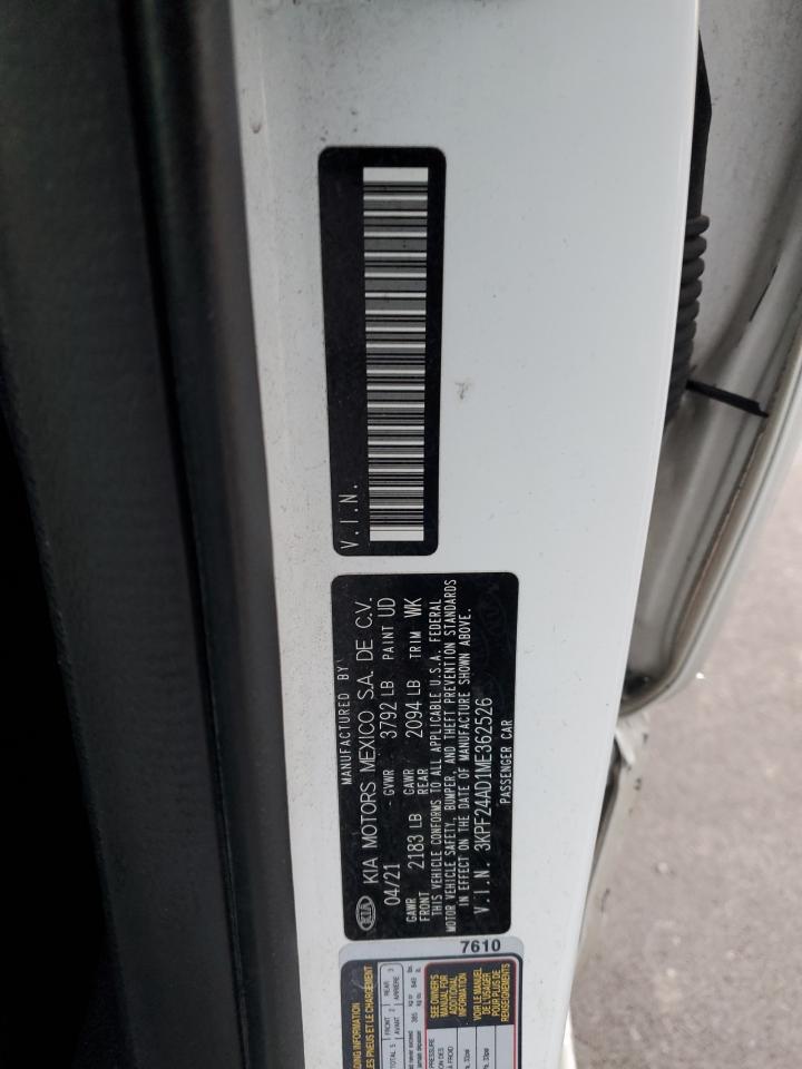 2021 Kia Forte Fe VIN: 3KPF24AD1ME362526 Lot: 85360194