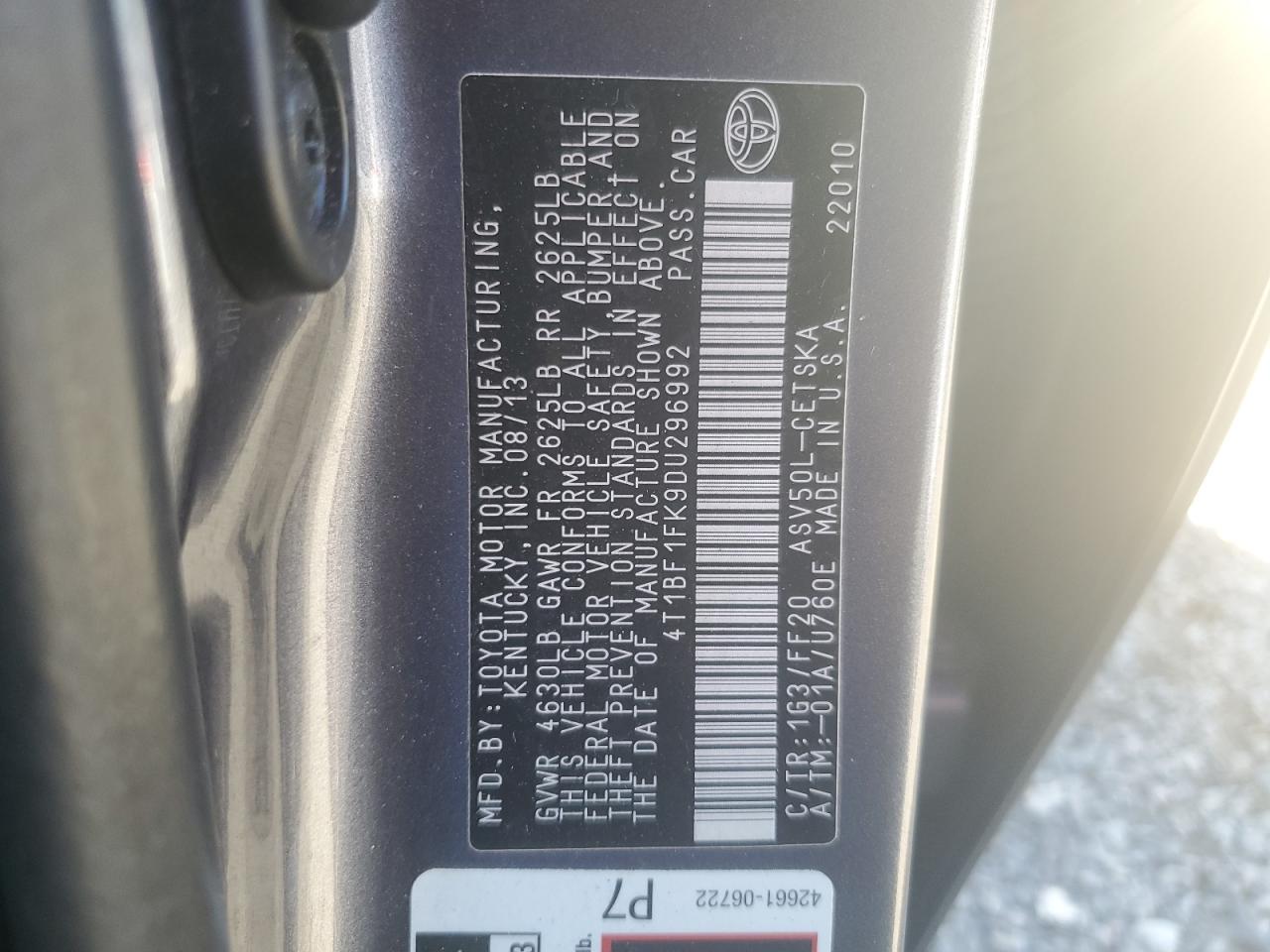 VIN 4T1BF1FK9DU296992 2013 TOYOTA CAMRY no.12