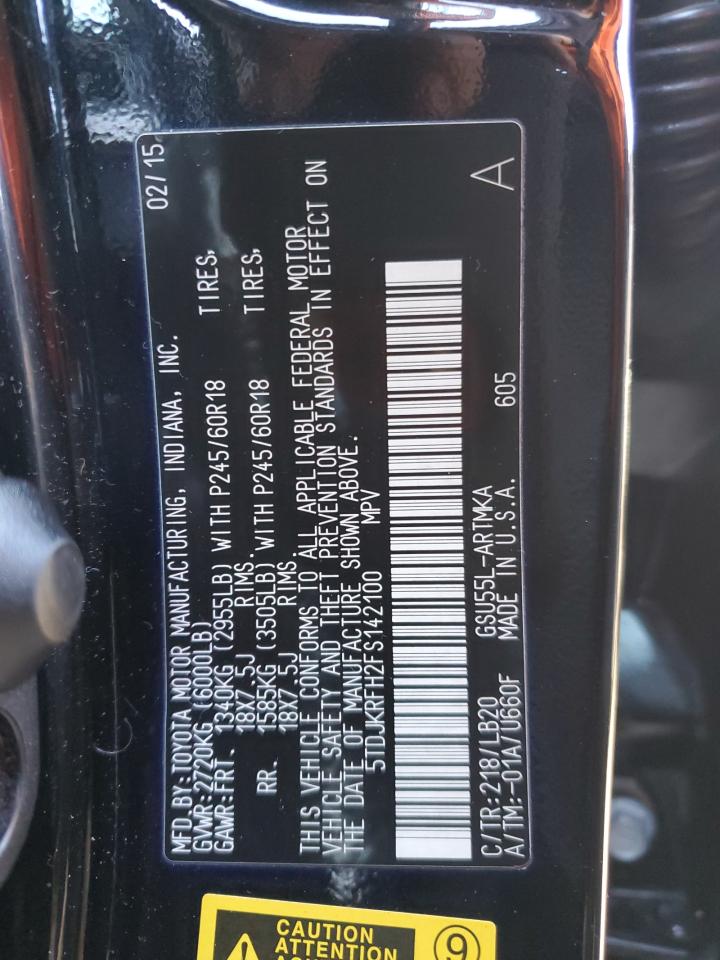 2015 Toyota Highlander Xle VIN: 5TDJKRFH2FS142100 Lot: 84210044