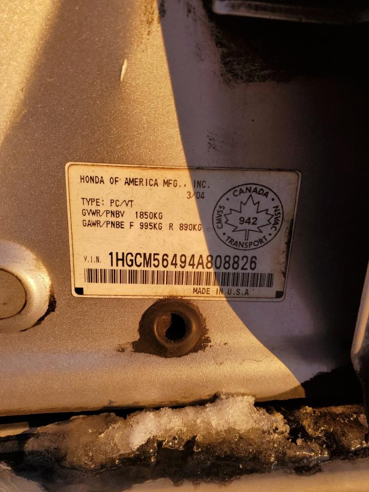 2004 Honda Accord Lx VIN: 1HGCM56494A808826 Lot: 85880164