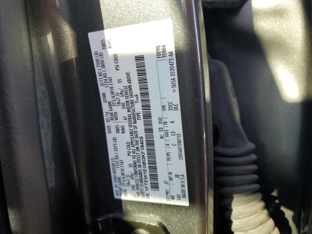 2016 Ford F150 Supercrew VIN: 1FTEW1EG8GKF18405 Lot: 83614324