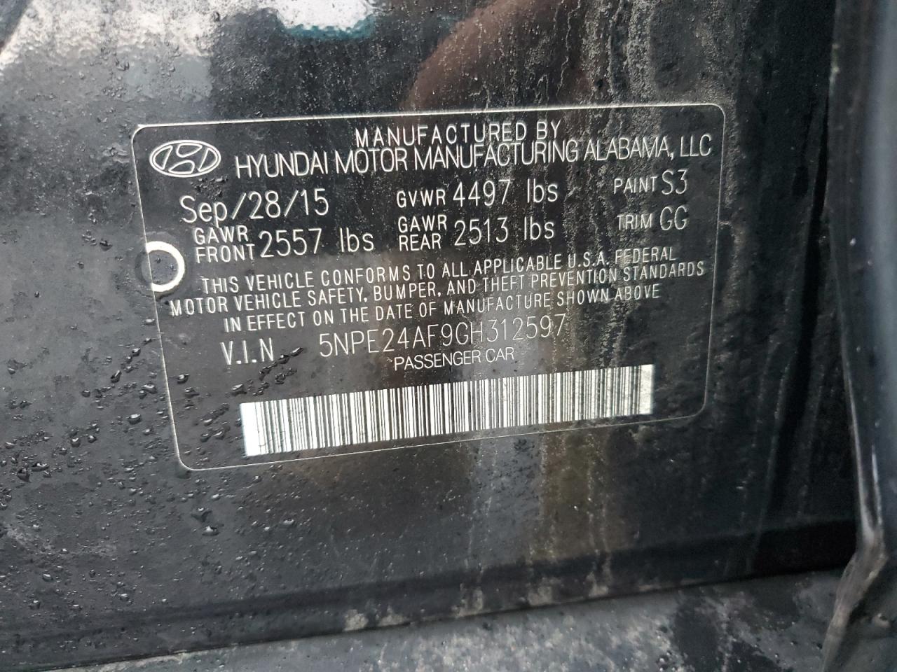 VIN 5NPE24AF9GH312597 2016 HYUNDAI SONATA no.12