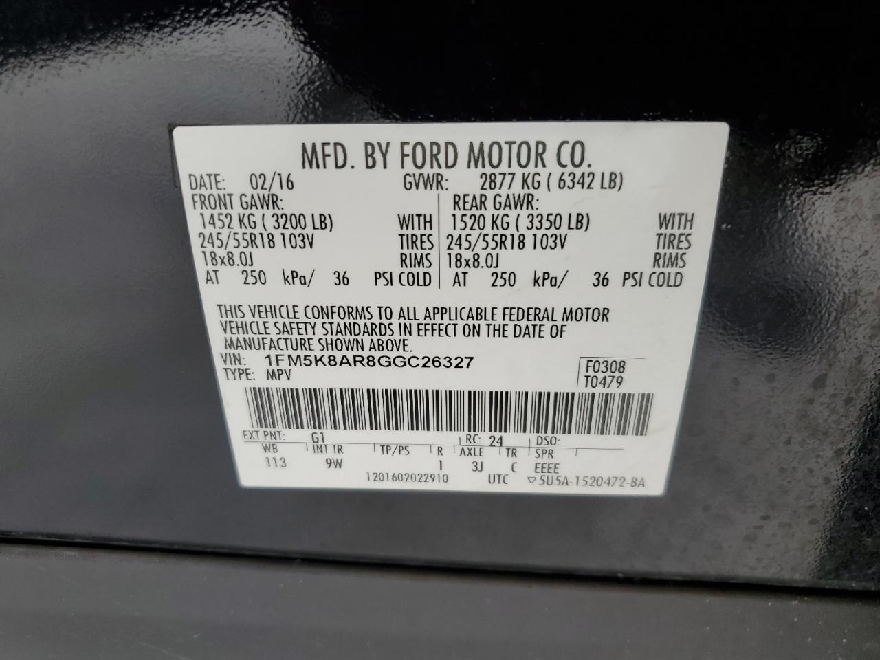 VIN 1FM5K8AR8GGC26327 2016 FORD EXPLORER no.13