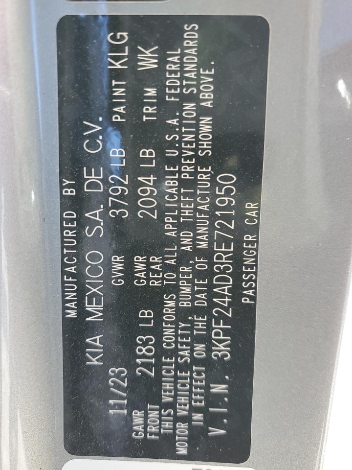 2024 Kia Forte Lx VIN: 3KPF24AD3RE721950 Lot: 83192594