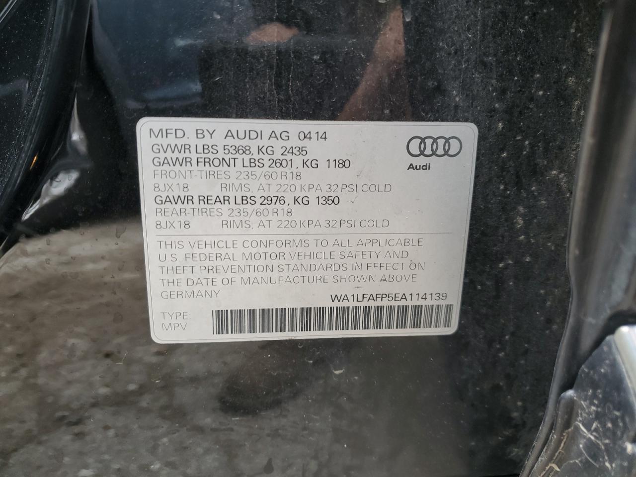 VIN WA1LFAFP5EA114139 2014 AUDI Q5 no.13