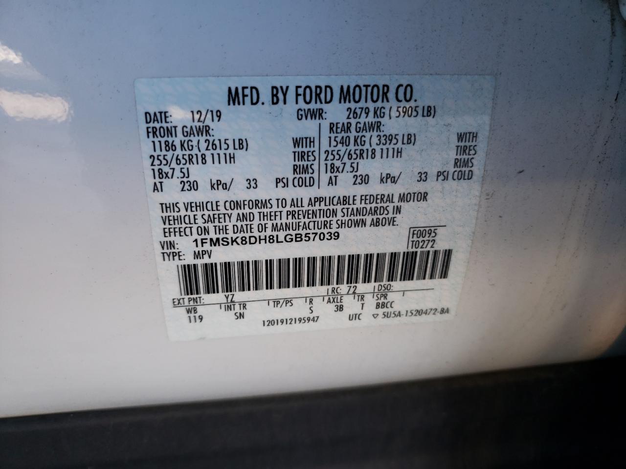 2020 Ford Explorer Xlt VIN: 1FMSK8DH8LGB57039 Lot: 82147784