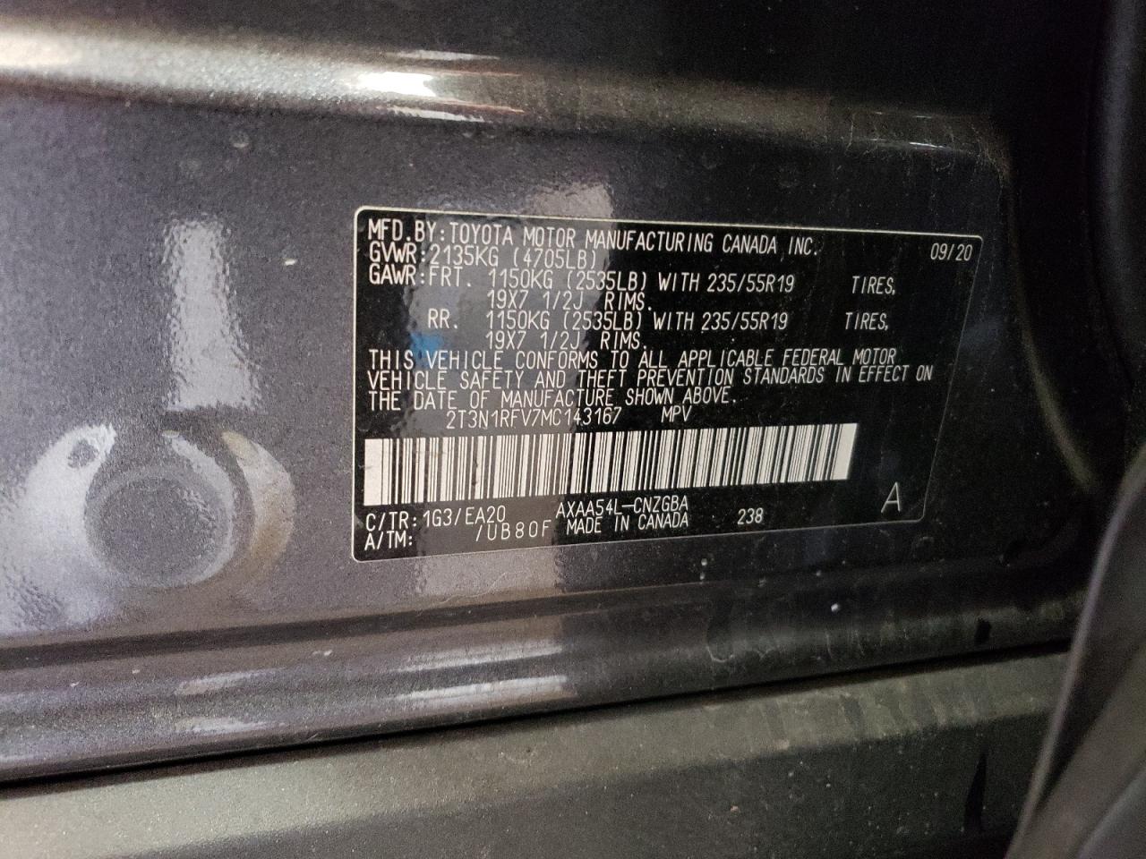 2021 Toyota Rav4 Limited VIN: 2T3N1RFV7MC143167 Lot: 85555774