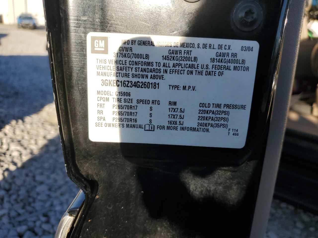 2004 GMC Yukon Xl C1500 VIN: 3GKEC16Z34G260181 Lot: 80617915