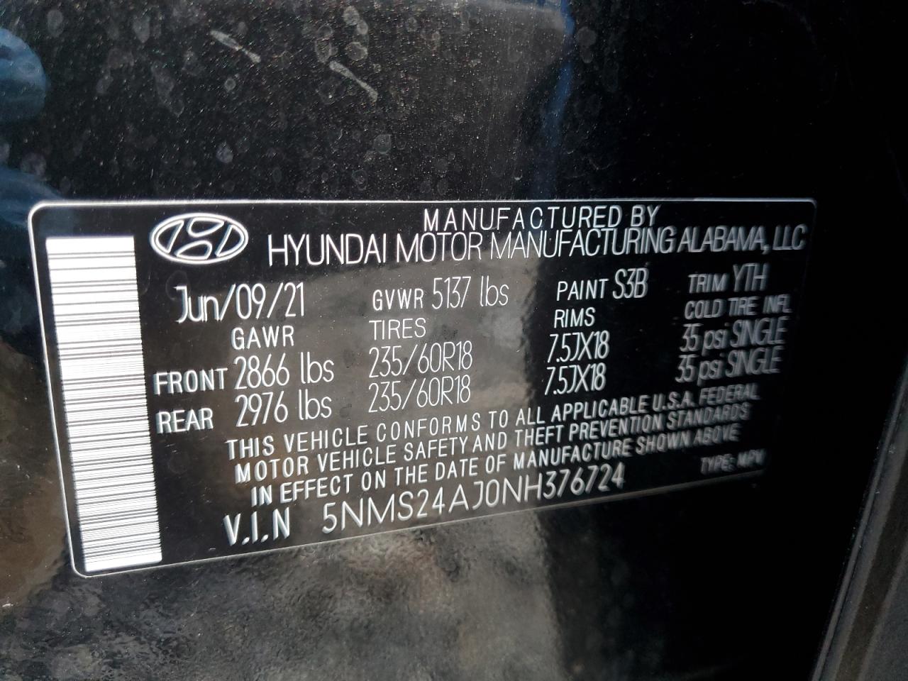 VIN 5NMS24AJ0NH376724 2022 HYUNDAI SANTA FE no.13