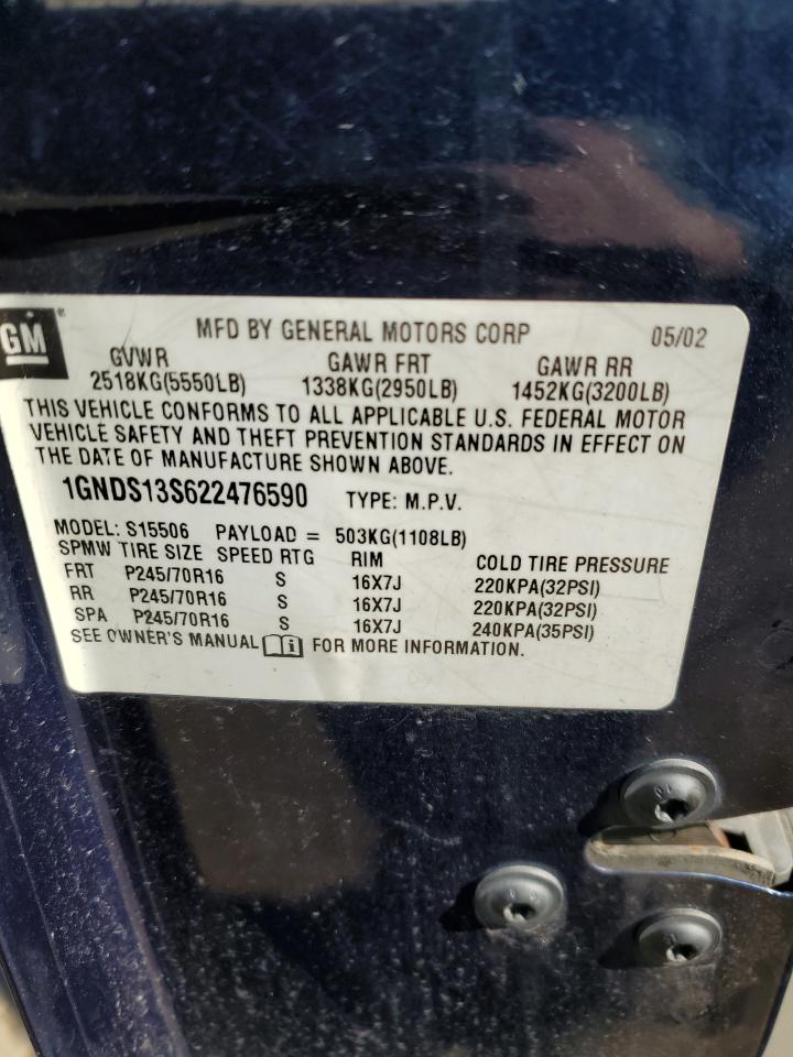 2002 Chevrolet Trailblazer VIN: 1GNDS13S622476590 Lot: 83332764