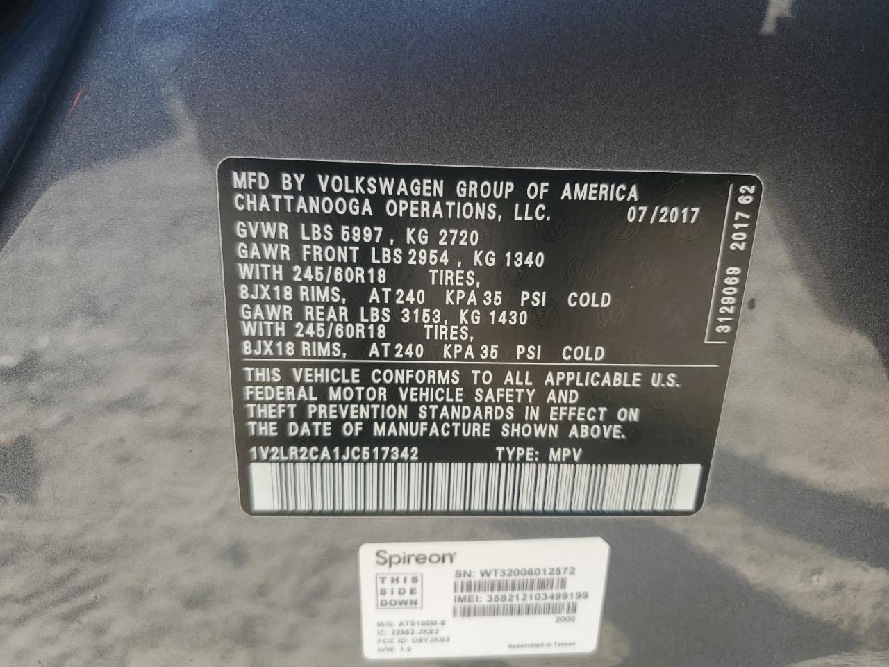 2018 Volkswagen Atlas Se VIN: 0LDL0T84244014 Lot: 87092724