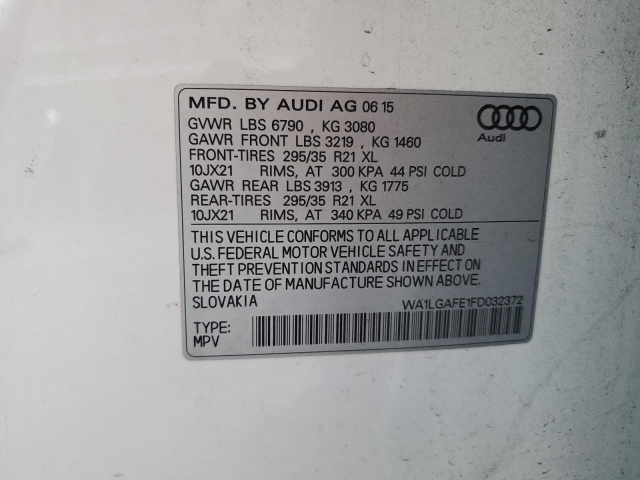 VIN WA1LGAFE1FD032372 2015 AUDI Q7 no.14