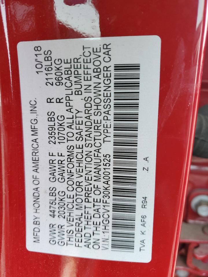 1HGCV1F30KA001525 2019 HONDA ACCORD - Image 13